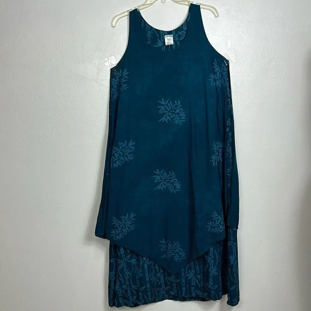 Senada Blue Sleeveless Two Tiered Bamboo Print Midi Dress Size M